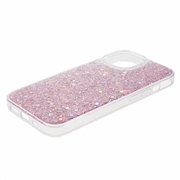 iPhone 15 Glitter Flakes TPU-deksel - Rosa