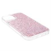 iPhone 15 Glitter Flakes TPU-deksel - Rosa