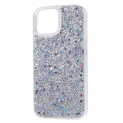 iPhone 15 Plus Glitter Flakes TPU-deksel - Sølv