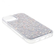 iPhone 15 Plus Glitter Flakes TPU-deksel - Sølv