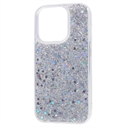 iPhone 15 Pro Max Glitter Flakes TPU-deksel - Sølv