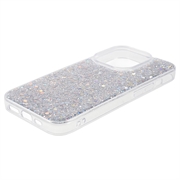 iPhone 15 Pro Max Glitter Flakes TPU-deksel - Sølv