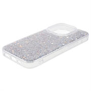 iPhone 15 Pro Glitter Flakes TPU-deksel - Sølv