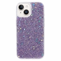 iPhone 15 Glitter Flakes TPU-deksel - Lilla