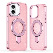 iPhone 17 Glitter Hybrid-deksel med kickstand - MagSafe-kompatibel - Rosa