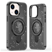 iPhone 15 Glitter Hybrid-deksel med kickstand - MagSafe-kompatibel - Svart