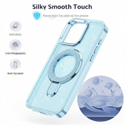 iPhone 15 Glitter Hybrid-deksel med kickstand - MagSafe-kompatibel - Blå