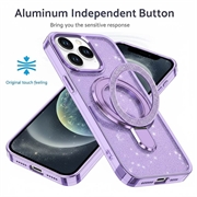 iPhone 15 Pro Glitter Hybrid-deksel med kickstand - MagSafe-kompatibel - Lilla