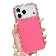 iPhone 17 Pro Max/18 Pro Max Glitter støtsikkert hybriddeksel med håndleddsstropp - Varm Rosa