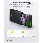 Goobay GaN dobbel hurtiglader 90 ° flat - 65W, USB-C og USB-A