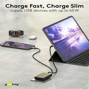 Goobay GaN dobbel hurtiglader 90 ° flat - 65W, USB-C og USB-A