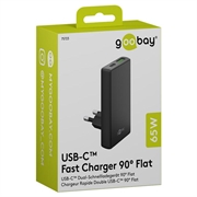 Goobay GaN dobbel hurtiglader 90 ° flat - 65W, USB-C og USB-A