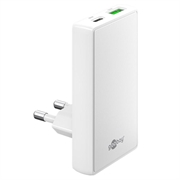 Goobay GaN dobbel hurtiglader 90 ° flat - 65W, USB-C og USB-A - hvit