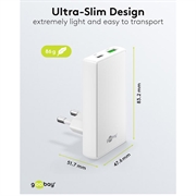 Goobay GaN dobbel hurtiglader 90 ° flat - 65W, USB-C og USB-A - hvit