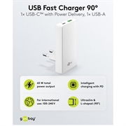 Goobay GaN dobbel hurtiglader 90 ° flat - 65W, USB-C og USB-A - hvit