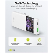Goobay GaN dobbel hurtiglader 90 ° flat - 65W, USB-C og USB-A - hvit
