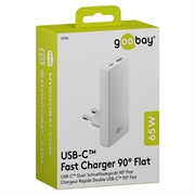 Goobay GaN dobbel hurtiglader 90 ° flat - 65W, USB-C og USB-A - hvit