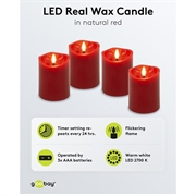 Goobay LED ekte vokslys med 3D-veke og timerfunksjon - 4 stk. - Rød