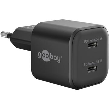 Goobay Nano GaN Dual USB-C PD hurtiglader 35W - svart