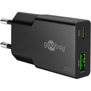 Goobay Slim USB-C PD GaN Dobbel hurtiglader 30W - Svart