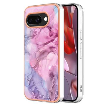 Google Pixel 9a Marble Pattern Electroplated IMD TPU-deksel - Blå / Rosa