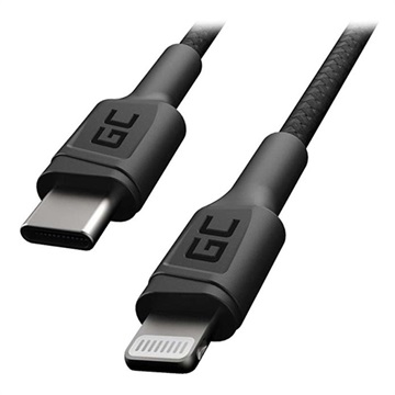 Green Cell Power Stream Flettet USB-C / Lightning Kabel - 1m - Svart