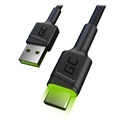 Green Cell Ray Rask USB-C Kabel med LED-lys - 1.2m