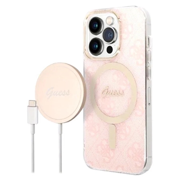 Guess 4G Edition Bundle Pack iPhone 14 Pro Deksel & Trådløs Lader - Rosa