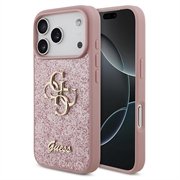 iPhone 18 Pro Guess Fixed Glitter 4G Metal Logo Deksel - Rosa