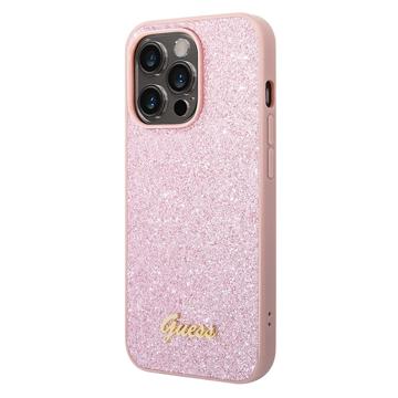 Guess Glitter Flakes Metal Logo iPhone 14 Pro Hybrid-deksel - Rosa