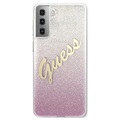 Guess Glitter Gradient Script Samsung Galaxy S21+ 5G Deksel - Rosa