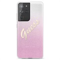 Guess Glitter Gradient Script Samsung Galaxy S21 Ultra 5G Deksel - Rosa