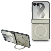 Samsung Galaxy Z Flip8 Guess Magnetic Ring Stand Grained Classic Logo-deksel - MagSafe-kompatibelt - beige