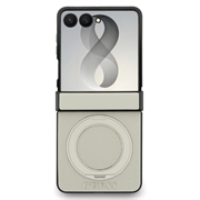 Samsung Galaxy Z Flip8 Guess Magnetic Ring Stand Grained Classic Logo-deksel - MagSafe-kompatibelt - beige