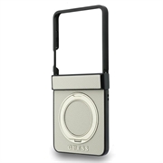 Samsung Galaxy Z Flip8 Guess Magnetic Ring Stand Grained Classic Logo-deksel - MagSafe-kompatibelt - beige