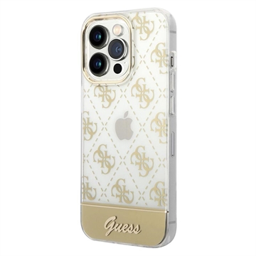 Guess Peony Glitter Script Logo iPhone 14 Pro Hybrid-deksel - Gull