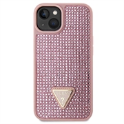 iPhone 15 Guess Rhinestones Triangle Metal Logo Deksel - Rosa