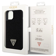 iPhone 15 Plus Guess Rhinestones Triangle Metal Logo Deksel - Svart