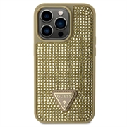 iPhone 15 Pro Guess Rhinestones Triangle Metal Logo Deksel - Gull