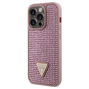 iPhone 15 Pro Guess Rhinestones Triangle Metal Logo Deksel - Rosa