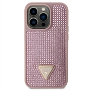 iPhone 15 Pro Guess Rhinestones Triangle Metal Logo Deksel - Rosa
