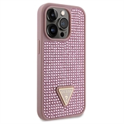 iPhone 15 Pro Guess Rhinestones Triangle Metal Logo Deksel - Rosa