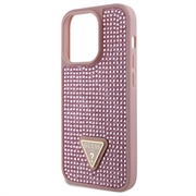 iPhone 15 Pro Guess Rhinestones Triangle Metal Logo Deksel - Rosa