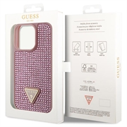 iPhone 15 Pro Guess Rhinestones Triangle Metal Logo Deksel - Rosa