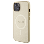 iPhone 15 Guess Saffiano Hybrid-deksel - MagSafe Kompatibel - Beige