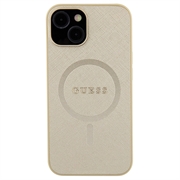 iPhone 15 Guess Saffiano Hybrid-deksel - MagSafe Kompatibel - Beige
