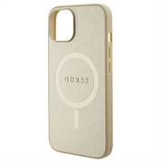 iPhone 15 Guess Saffiano Hybrid-deksel - MagSafe Kompatibel - Beige