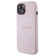 iPhone 15 Guess Saffiano Hybrid-deksel - MagSafe Kompatibel - Rosa