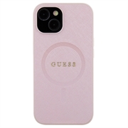 iPhone 15 Guess Saffiano Hybrid-deksel - MagSafe Kompatibel - Rosa
