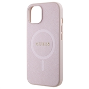 iPhone 15 Guess Saffiano Hybrid-deksel - MagSafe Kompatibel - Rosa
